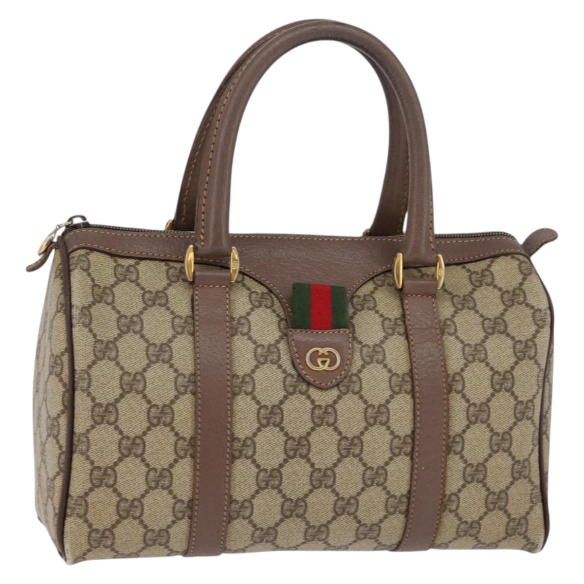 GUCCI GG Supreme Web Sherry Line Hand Bag PVC Beige Gold Auth 144545