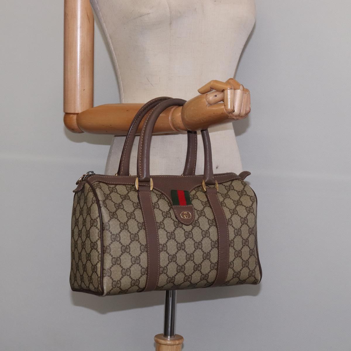 GUCCI GG Supreme Web Sherry Line Hand Bag PVC Beige Gold Auth 144545