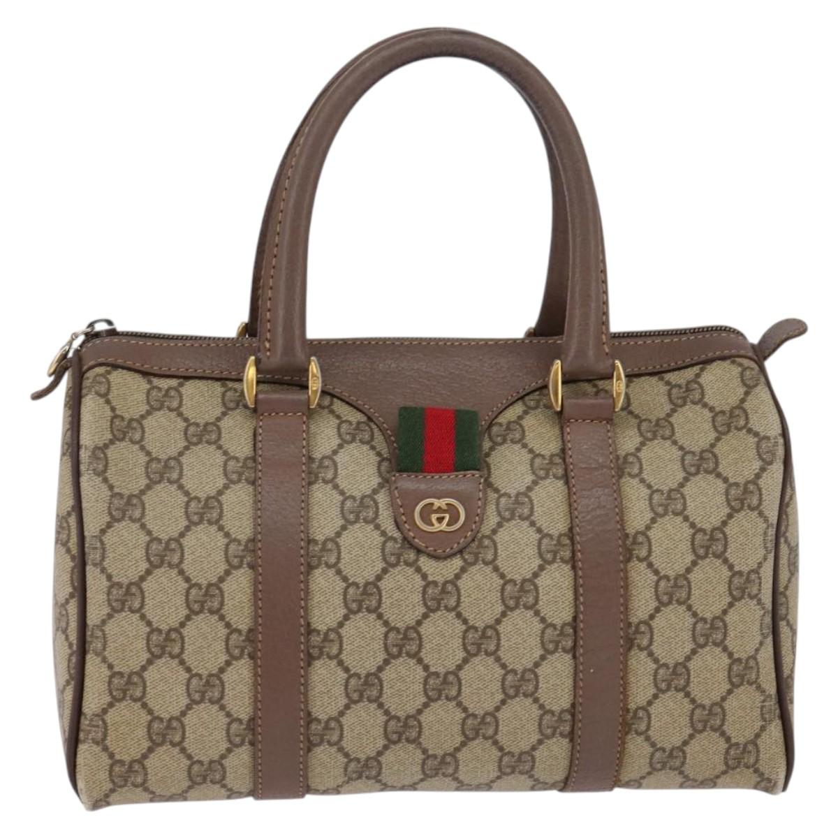 GUCCI GG Supreme Web Sherry Line Hand Bag PVC Beige Gold Auth 144545