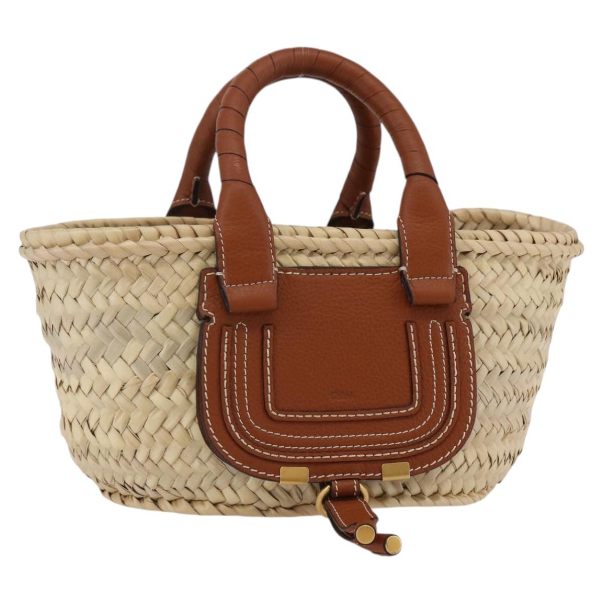 Chloe Mercy Tote Bag Raffia Leather Beige Brown Auth 144547V