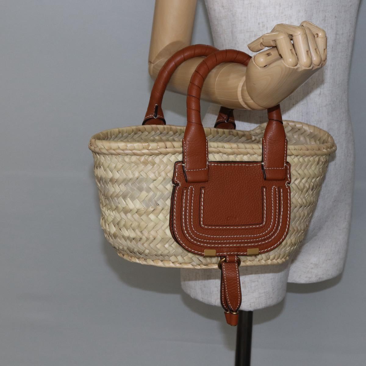 Chloe Mercy Tote Bag Raffia Leather Beige Brown Auth 144547A