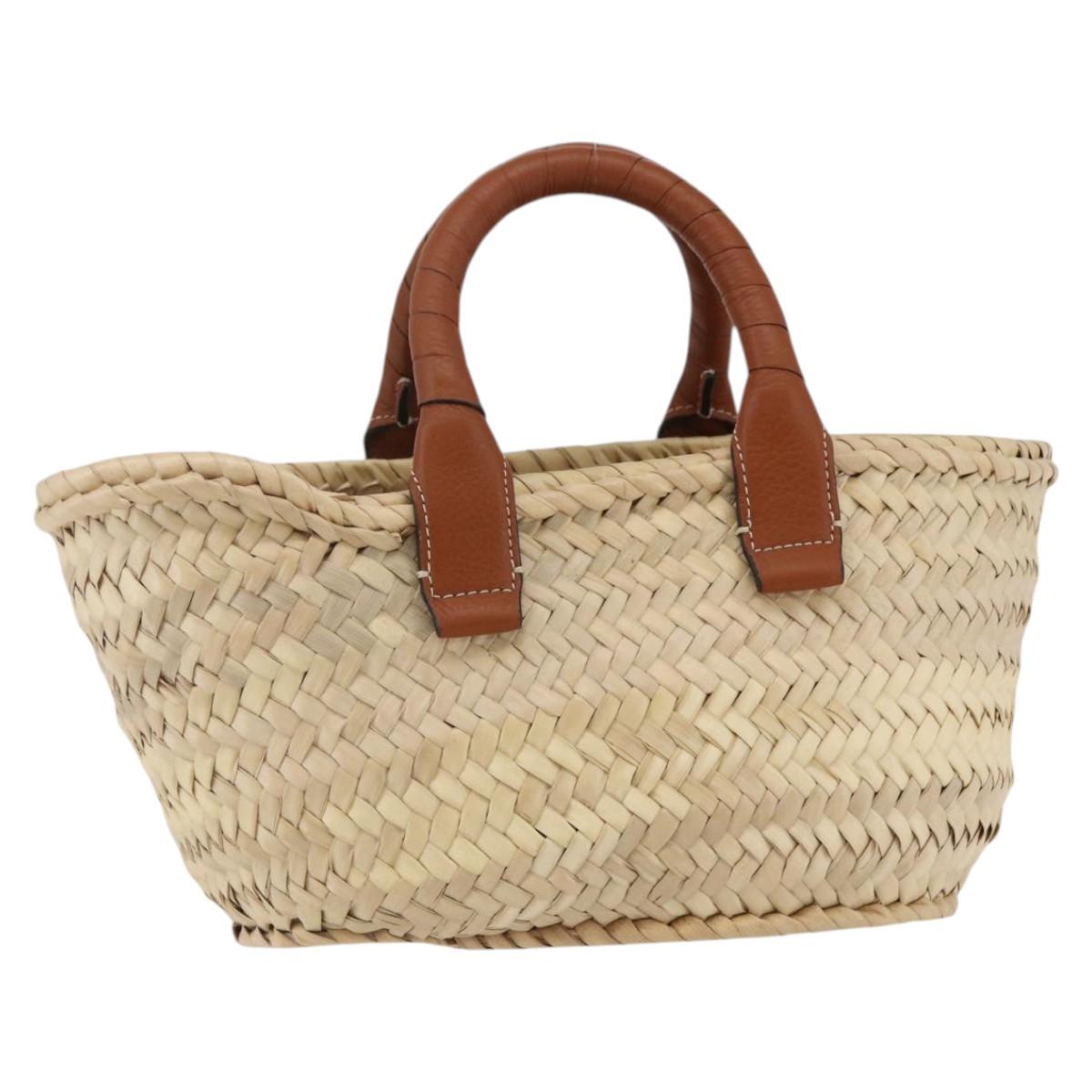Chloe Mercy Tote Bag Raffia Leather Beige Brown Auth 144547V