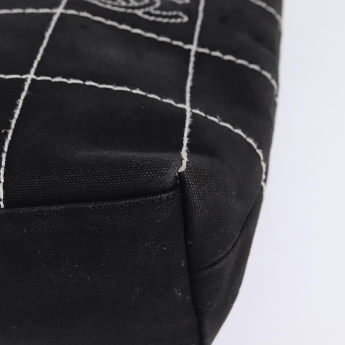 CHANEL Choco Bar COCO Mark Hand Bag Canvas Black Gold CC Auth 144563