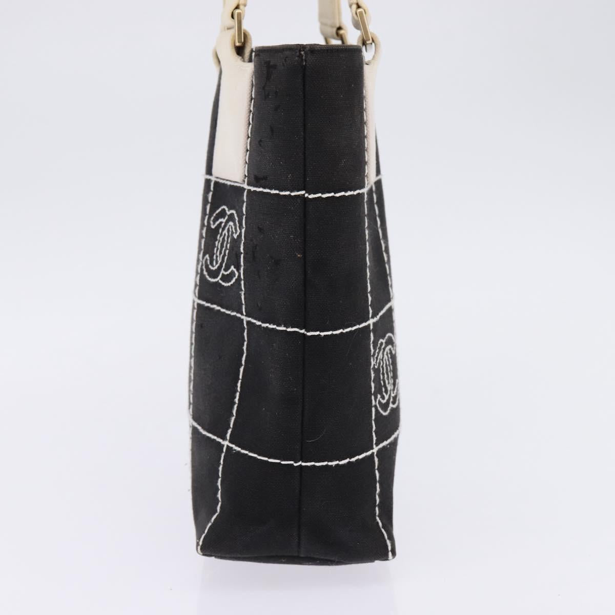 CHANEL Choco Bar COCO Mark Hand Bag Canvas Black Gold CC Auth 144563