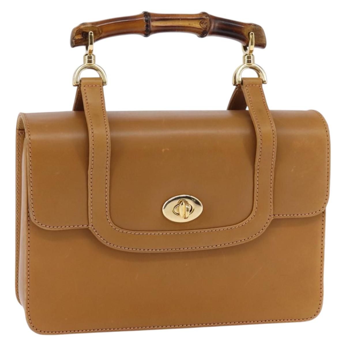 GUCCI Bamboo Hand Bag Leather Brown Gold 000 113 0231 Auth 144565
