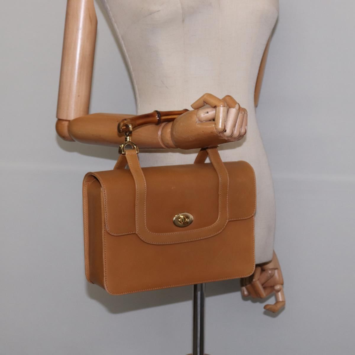 GUCCI Bamboo Hand Bag Leather Brown Gold 000 113 0231 Auth 144565
