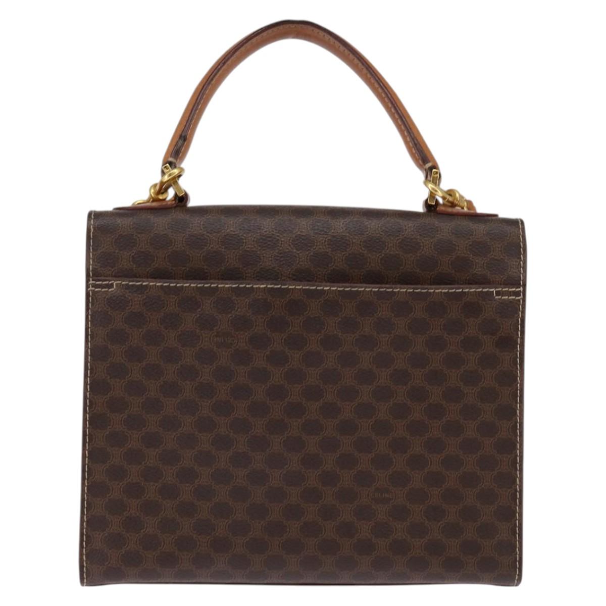 CELINE Macadam Canvas Hand Bag PVC Leather 2way Brown Gold Auth 144580