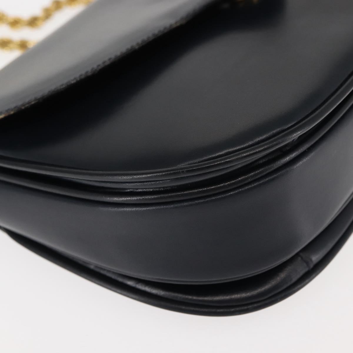 CELINE Chain Shoulder Bag Leather Navy Gold Auth 144581