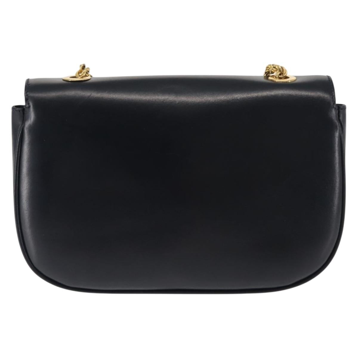 CELINE Chain Shoulder Bag Leather Navy Gold Auth 144581