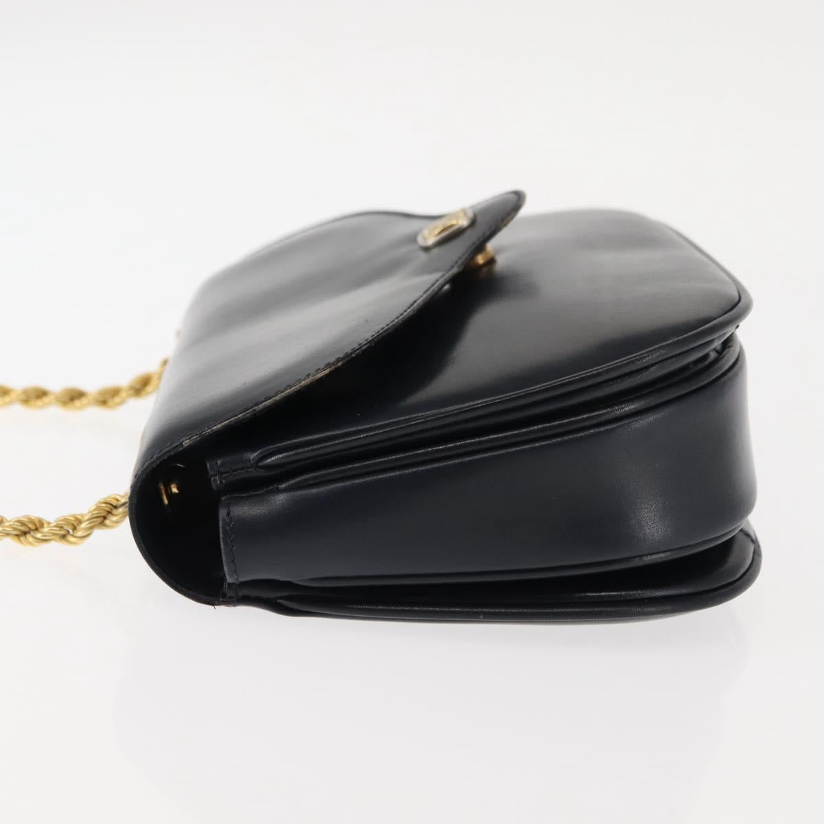 CELINE Chain Shoulder Bag Leather Navy Gold Auth 144581