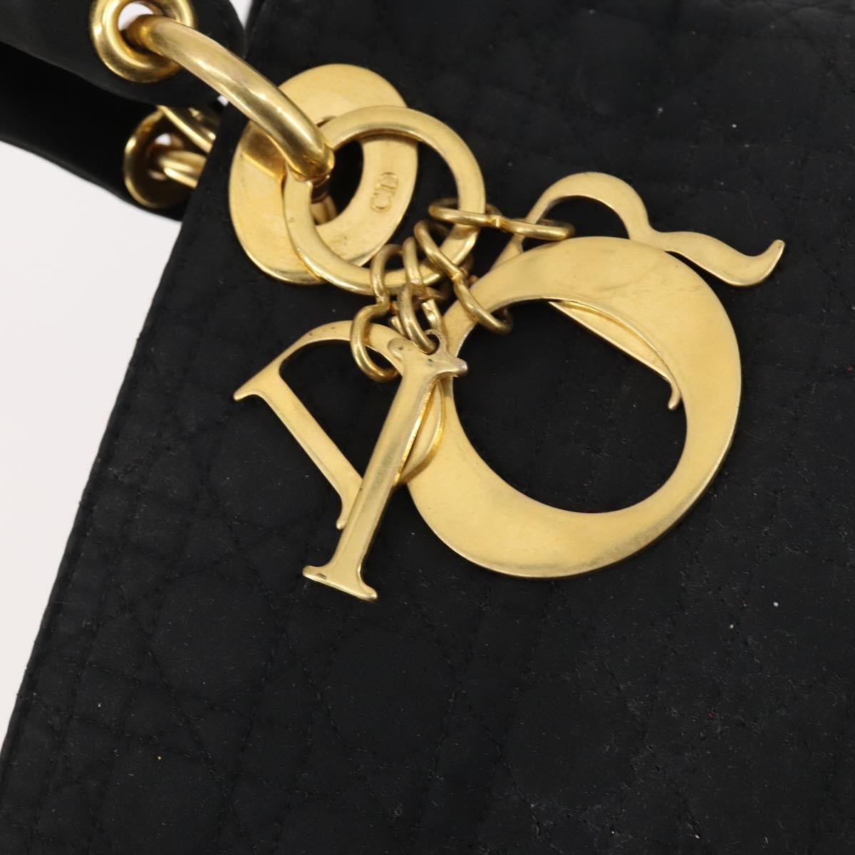 Christian Dior Lady Dior Canage Hand Bag Nylon Black Gold Auth 144597