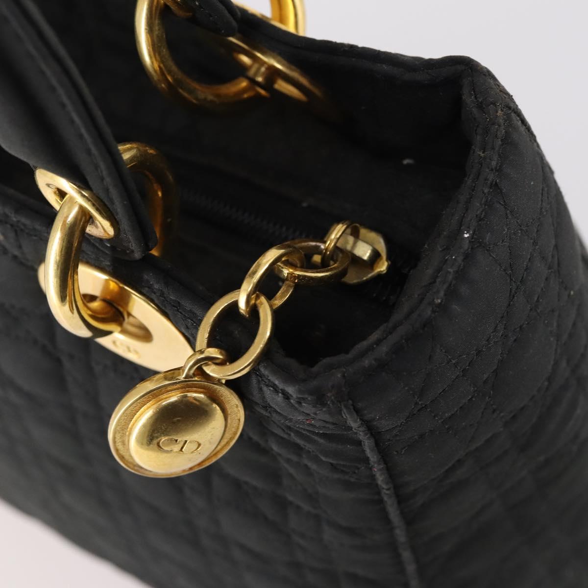 Christian Dior Lady Dior Canage Hand Bag Nylon Black Gold Auth 144597