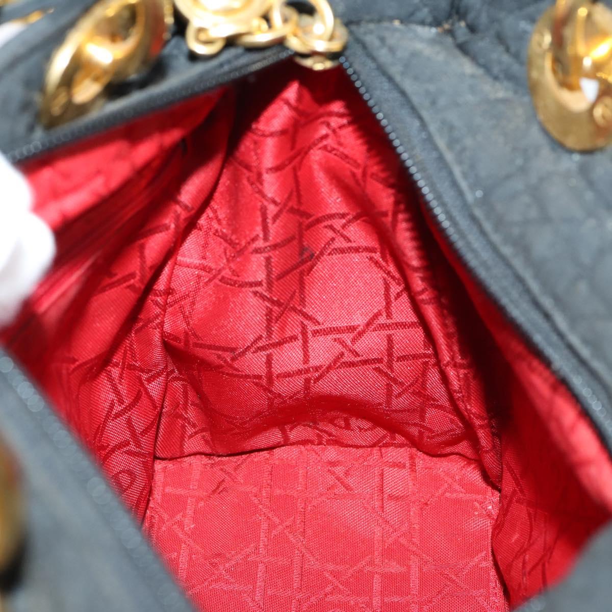 Christian Dior Lady Dior Canage Hand Bag Nylon Black Gold Auth 144597