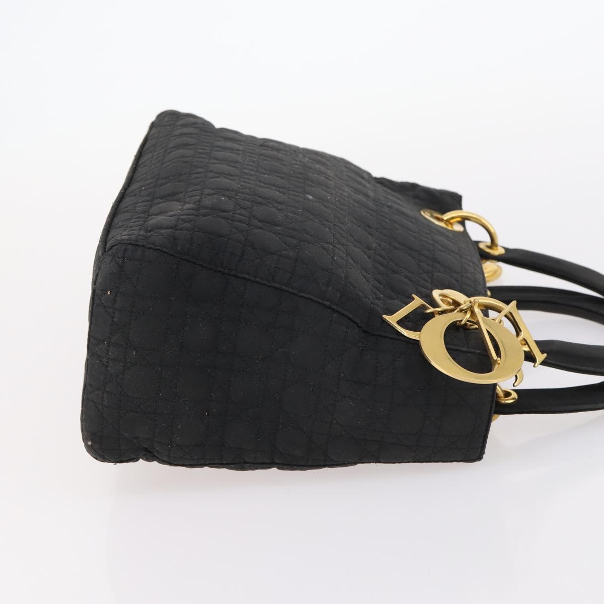 Christian Dior Lady Dior Canage Hand Bag Nylon Black Gold Auth 144597
