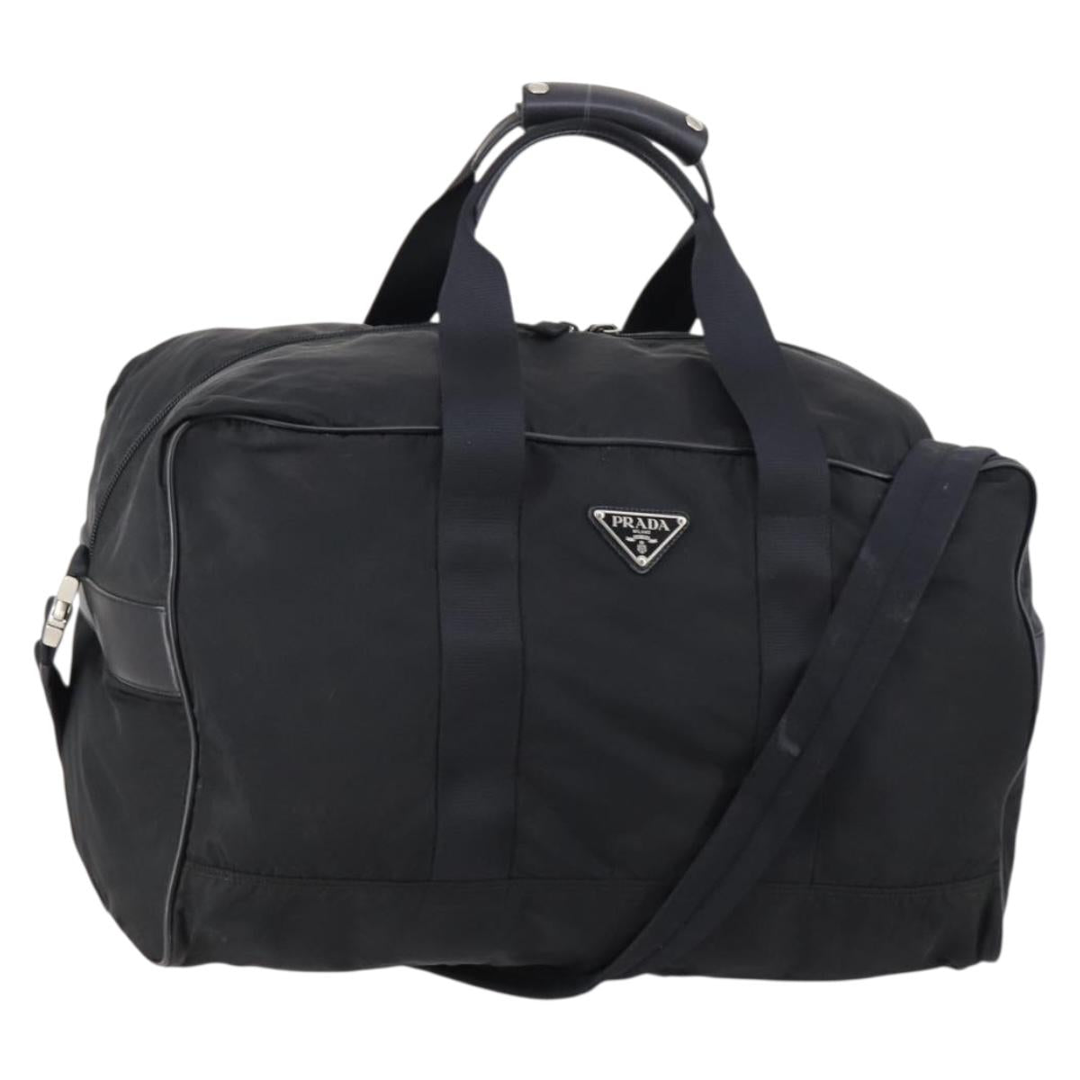 PRADA Boston Bag Nylon 2way Black Silver Auth 144598