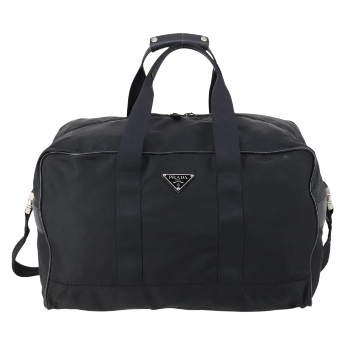 PRADA Boston Bag Nylon 2way Black Silver Auth 144598