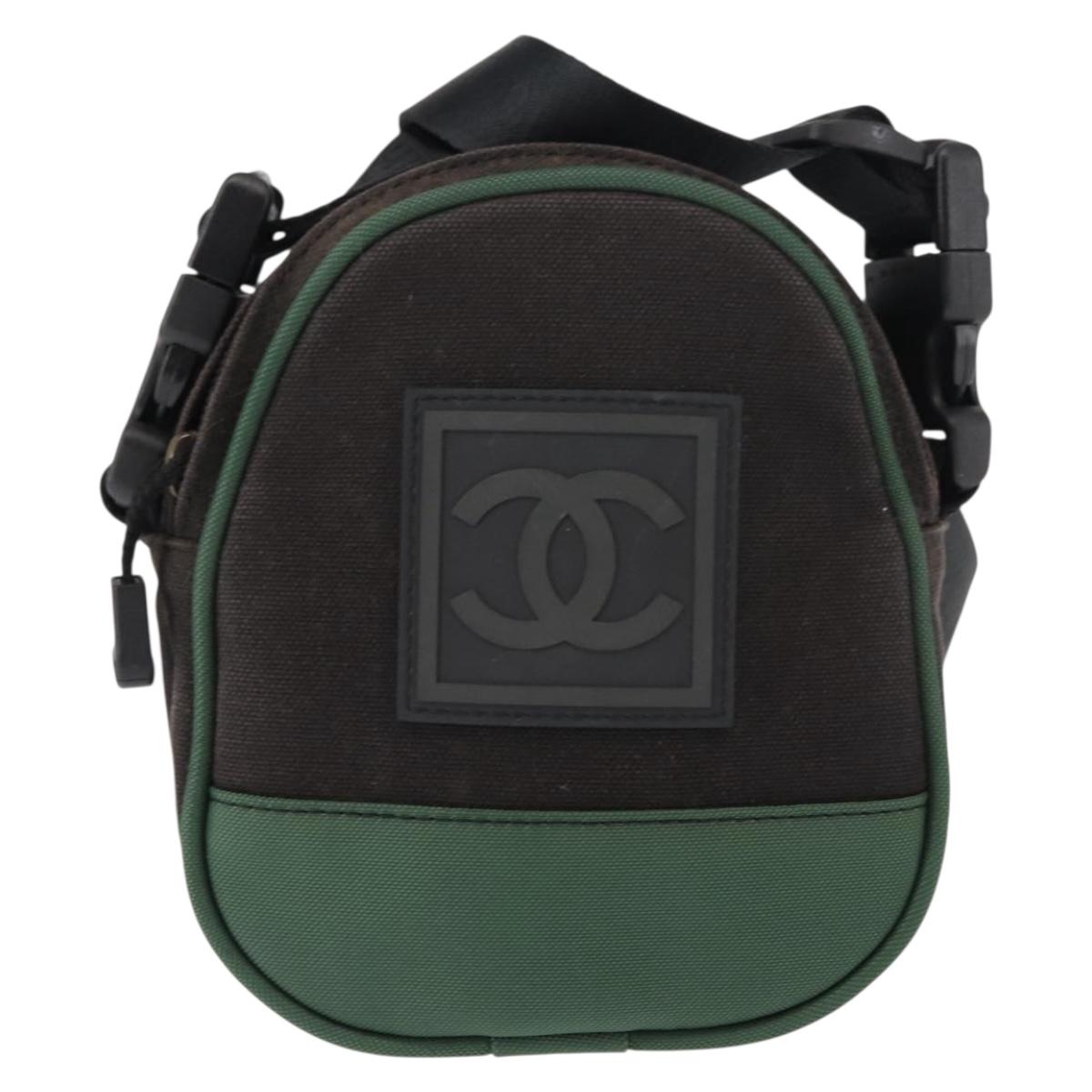 CHANEL Sports COCO Mark Shoulder Bag Canvas Black Green CC Auth 144599