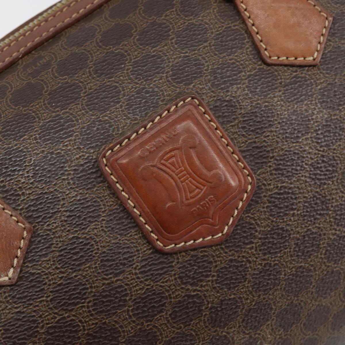 CELINE Macadam Canvas Hand Bag PVC Leather Brown Gold Auth 144603