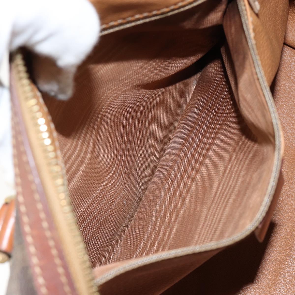 CELINE Macadam Canvas Hand Bag PVC Leather Brown Gold Auth 144603