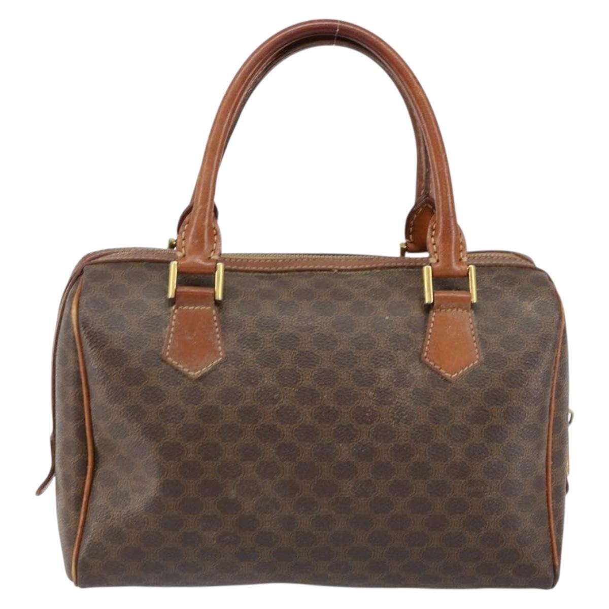 CELINE Macadam Canvas Hand Bag PVC Leather Brown Gold Auth 144603