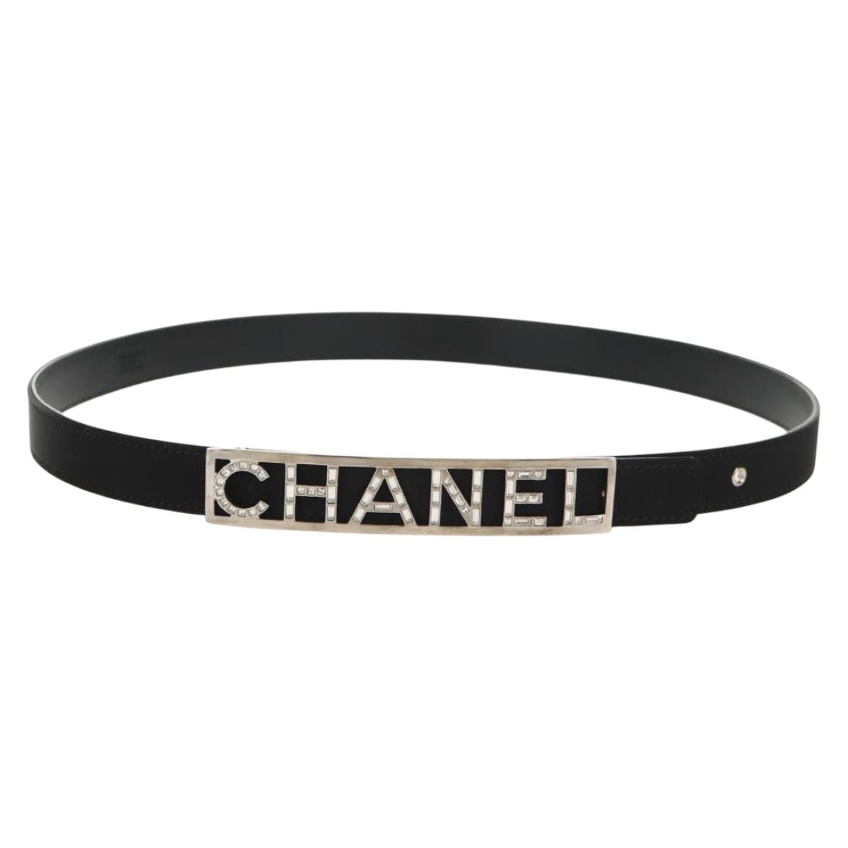 CHANEL Belt Leather 35.8"" Black CC Auth 144605M