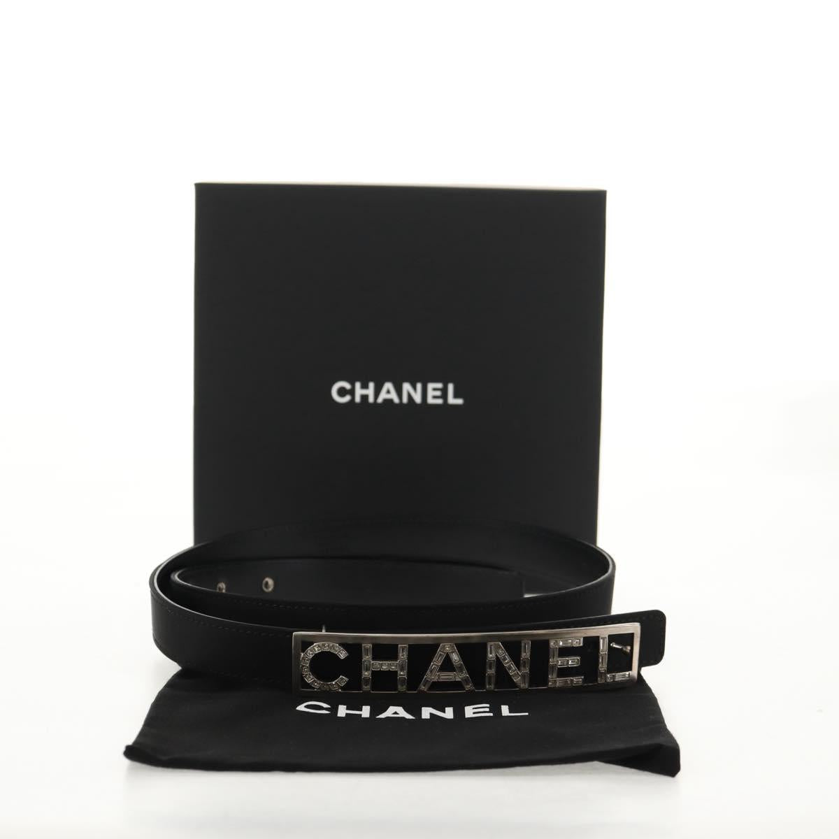 CHANEL Belt Leather 35.8"" Black CC Auth 144605SAM