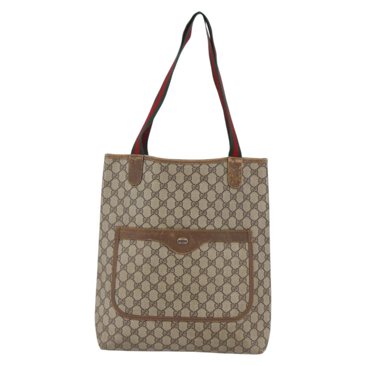 GUCCI GG Supreme Web Sherry Line Tote Bag PVC Beige Red 40 02 003 Auth 144609
