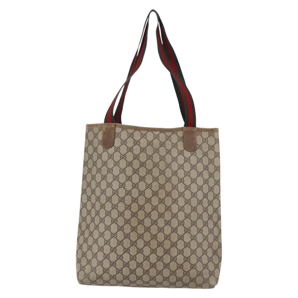 GUCCI GG Supreme Web Sherry Line Tote Bag PVC Beige Red 40 02 003 Auth 144609