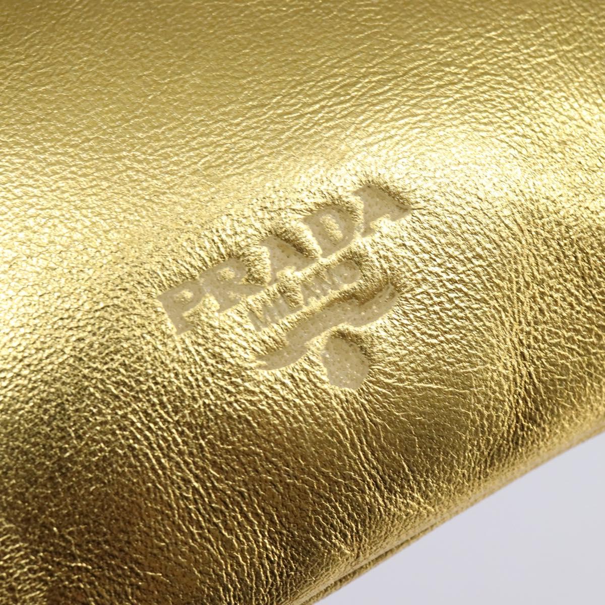 PRADA Chain Shoulder Bag Leather Gold Auth 144612