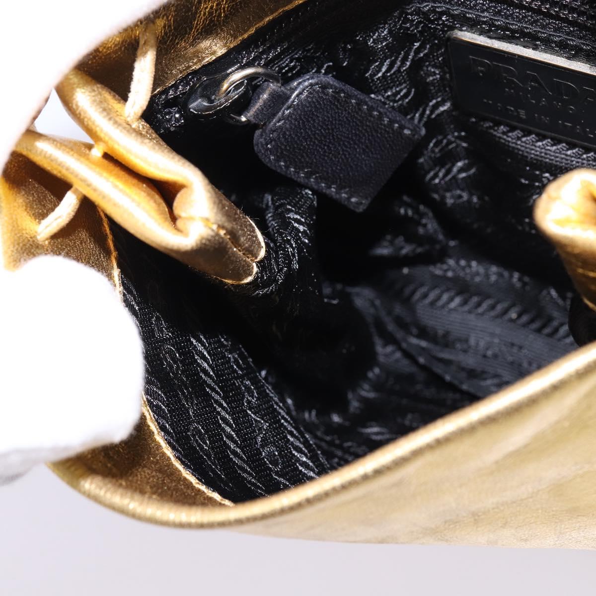 PRADA Chain Shoulder Bag Leather Gold Auth 144612