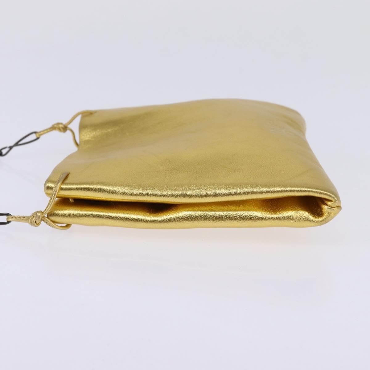 PRADA Chain Shoulder Bag Leather Gold Auth 144612