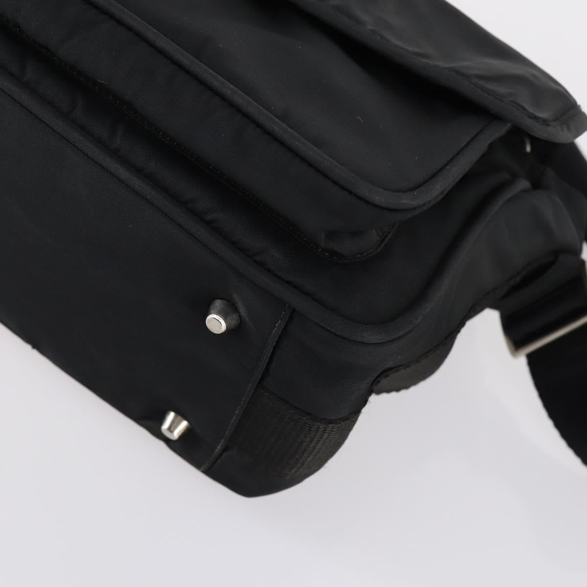 PRADA Shoulder Bag Nylon Black Silver Auth 144613