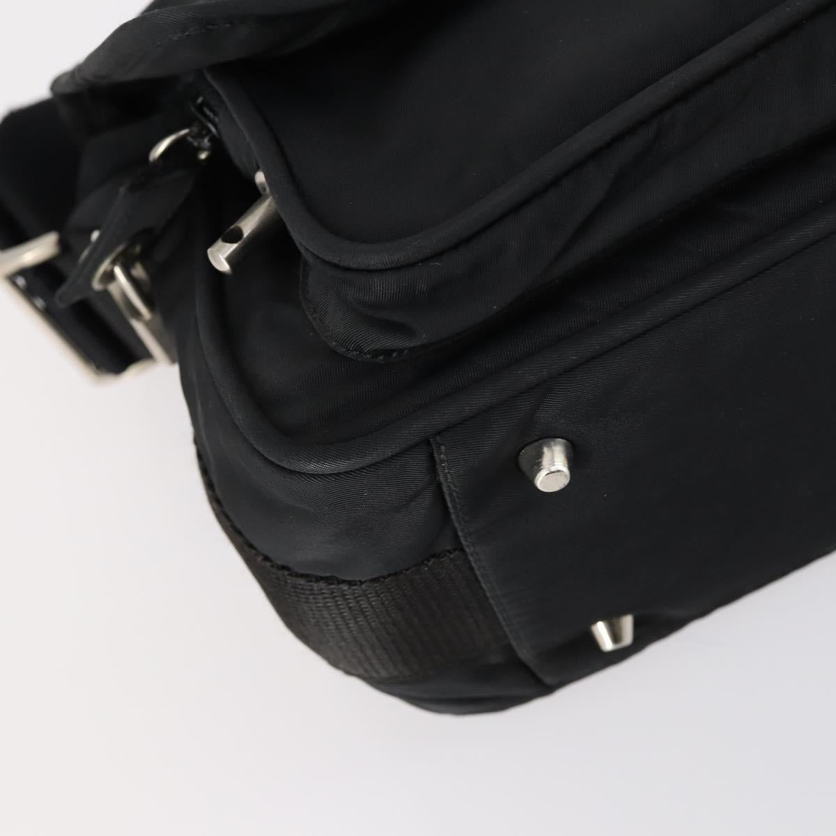 PRADA Shoulder Bag Nylon Black Silver Auth 144613