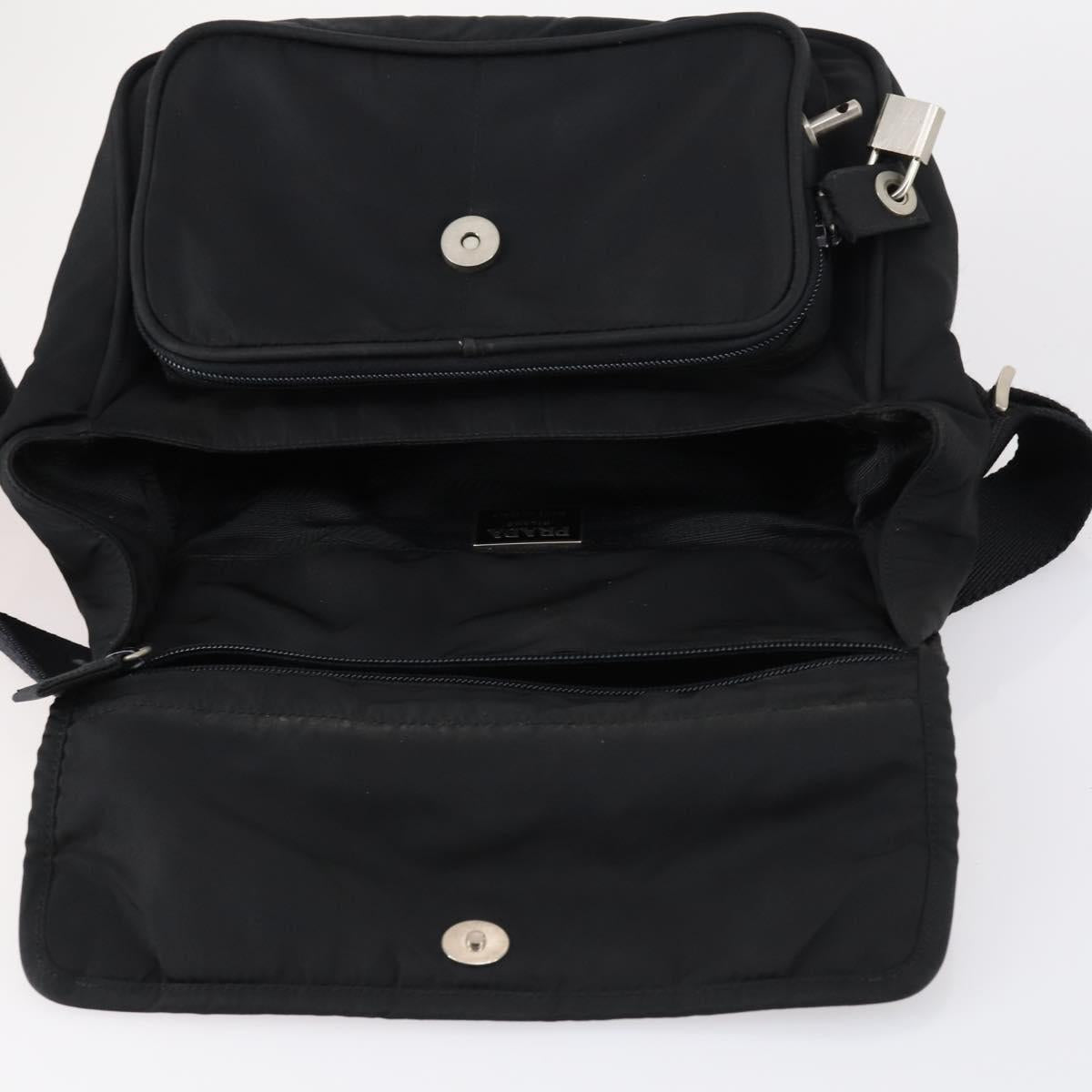PRADA Shoulder Bag Nylon Black Silver Auth 144613