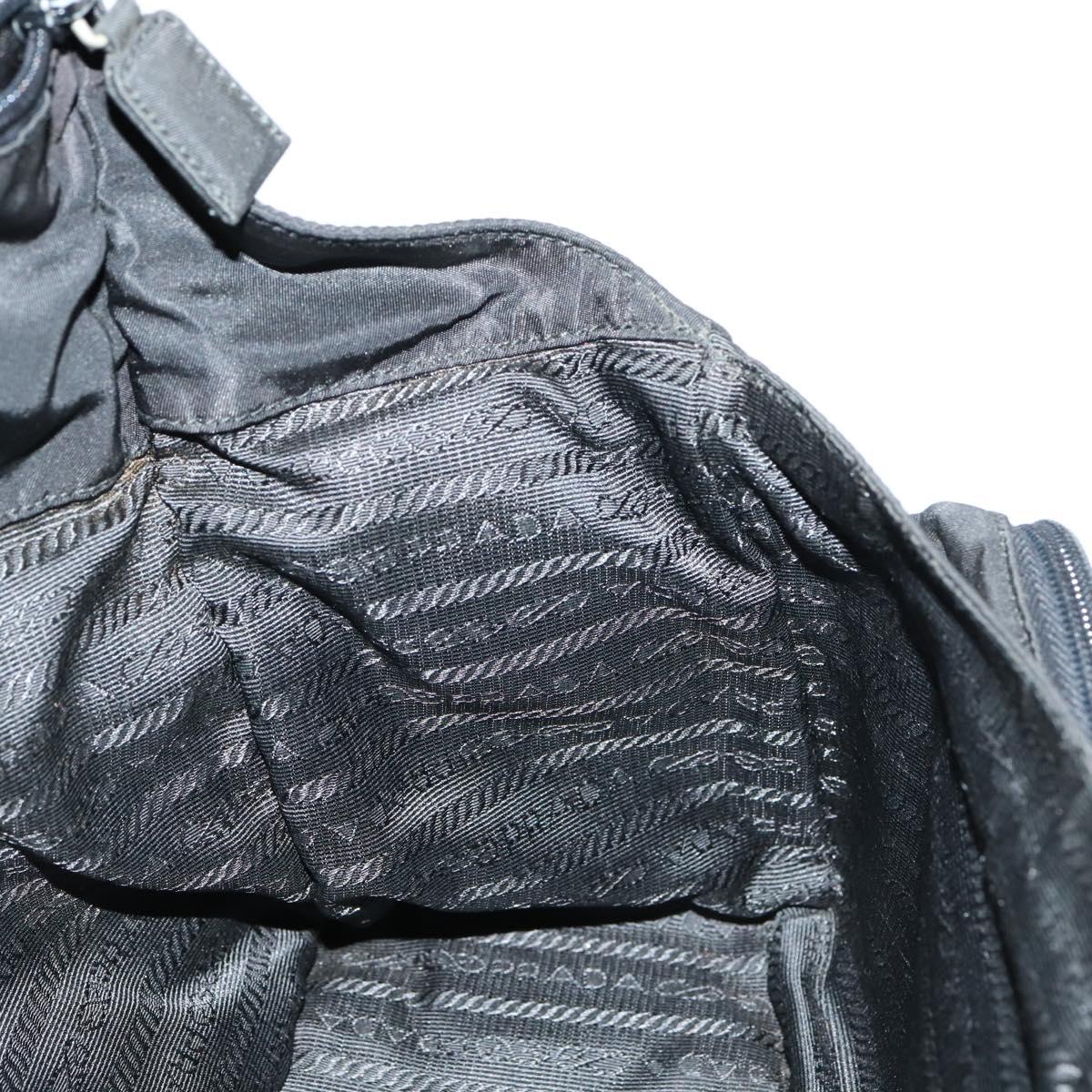 PRADA Shoulder Bag Nylon Black Silver Auth 144613