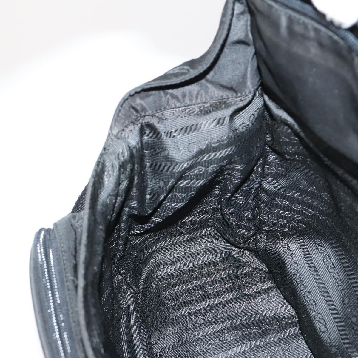 PRADA Shoulder Bag Nylon Black Silver Auth 144613