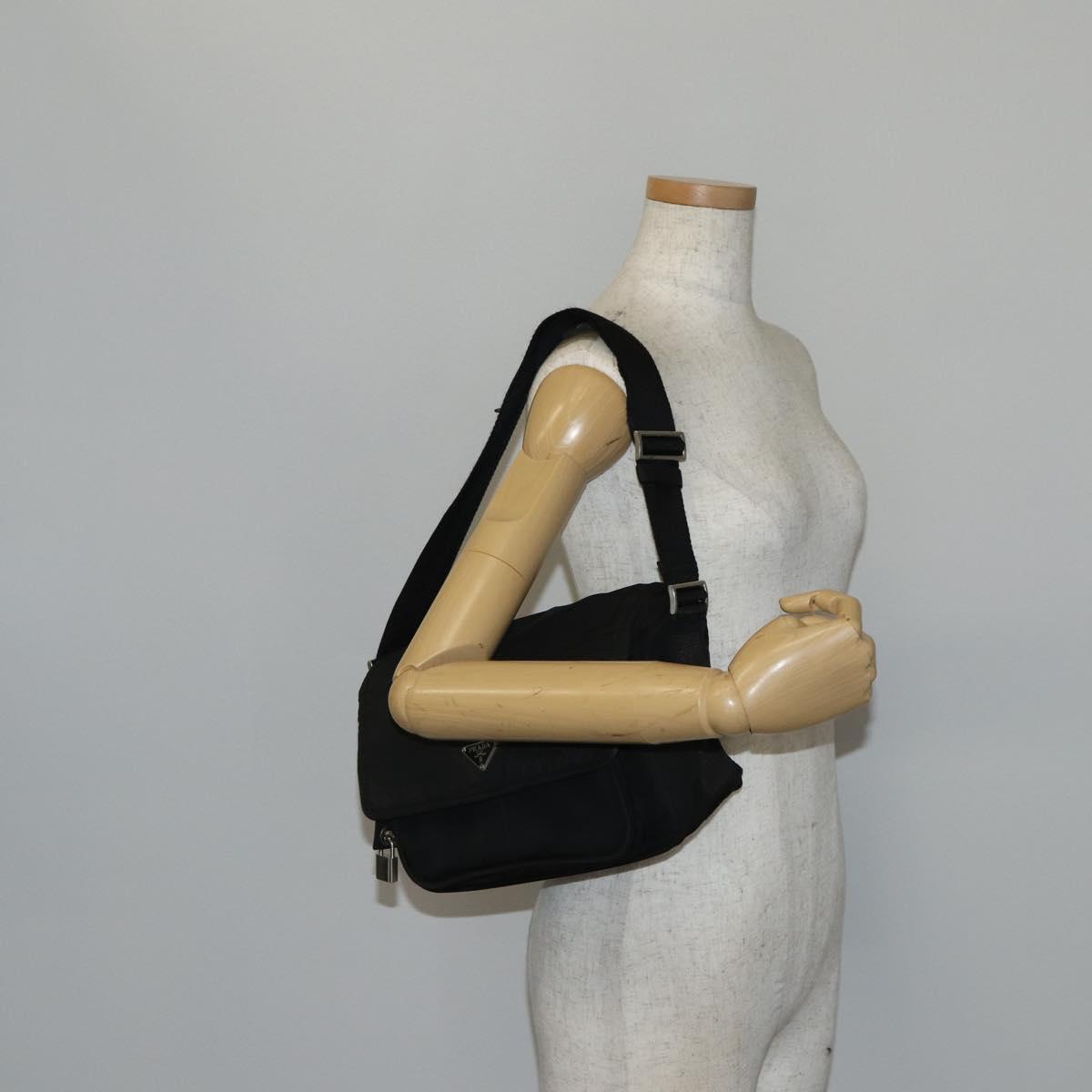 PRADA Shoulder Bag Nylon Black Silver Auth 144613