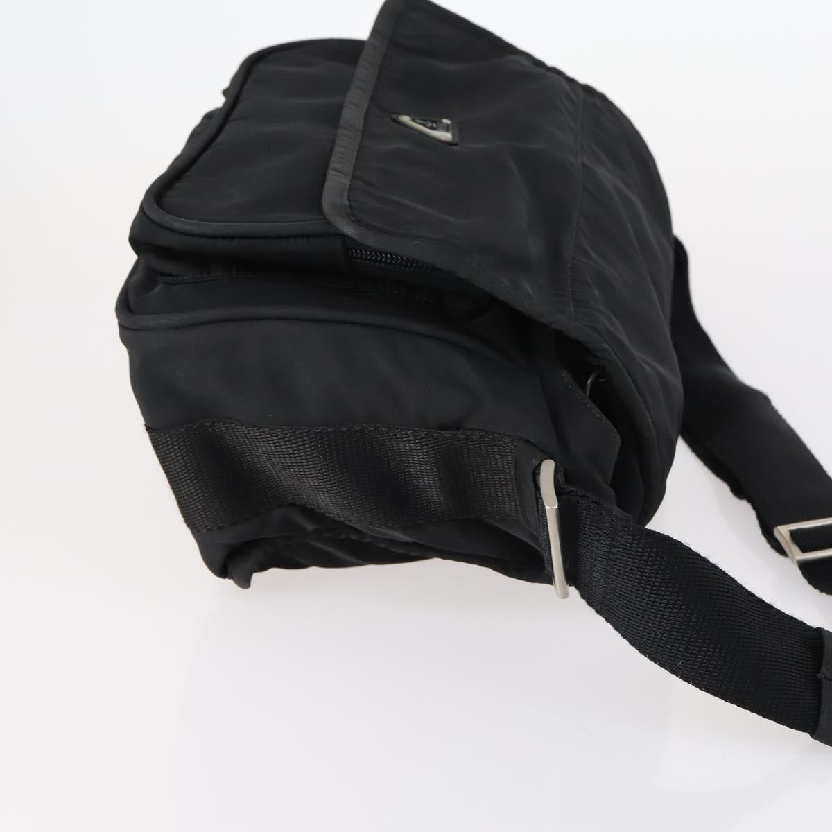 PRADA Shoulder Bag Nylon Black Silver Auth 144613