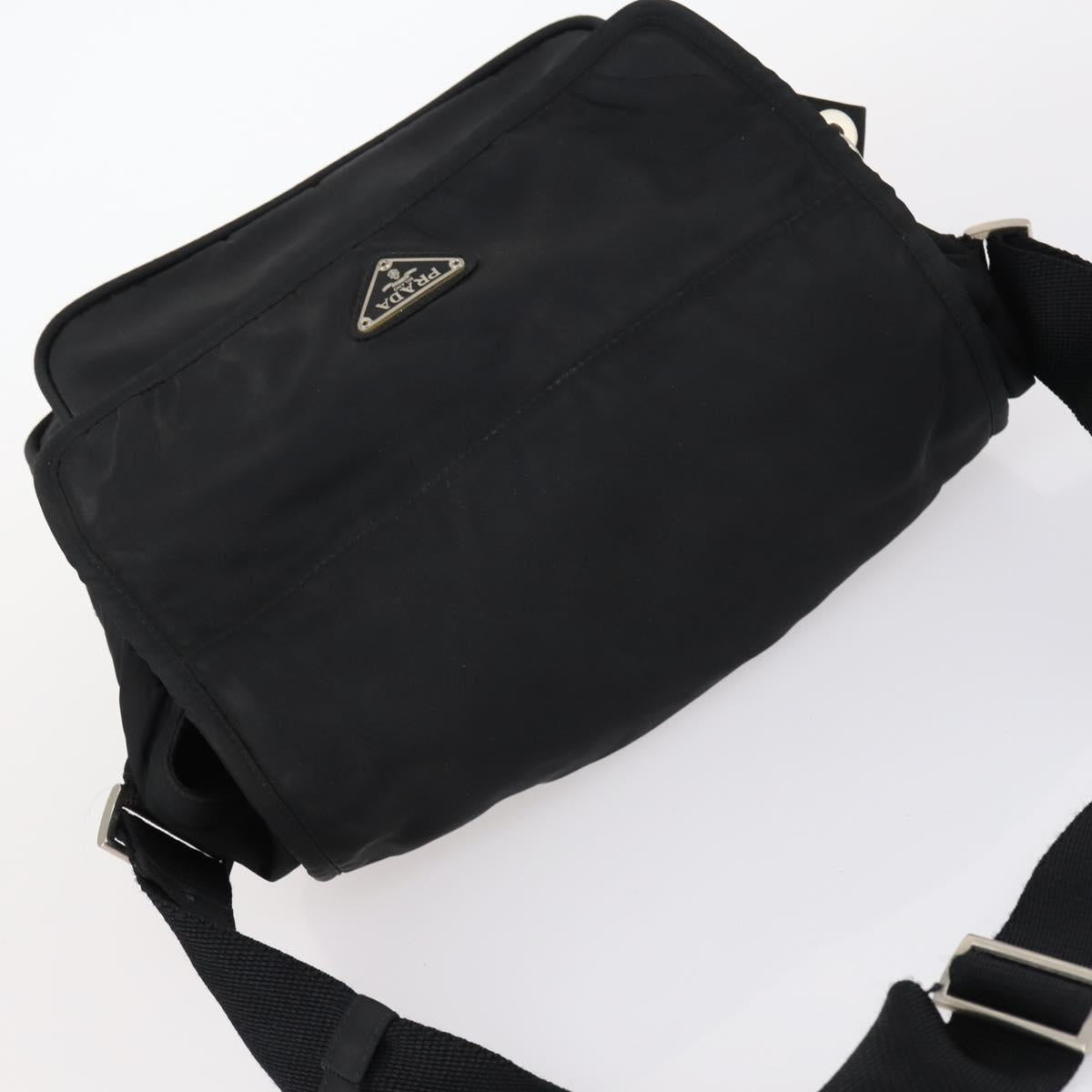 PRADA Shoulder Bag Nylon Black Silver Auth 144613