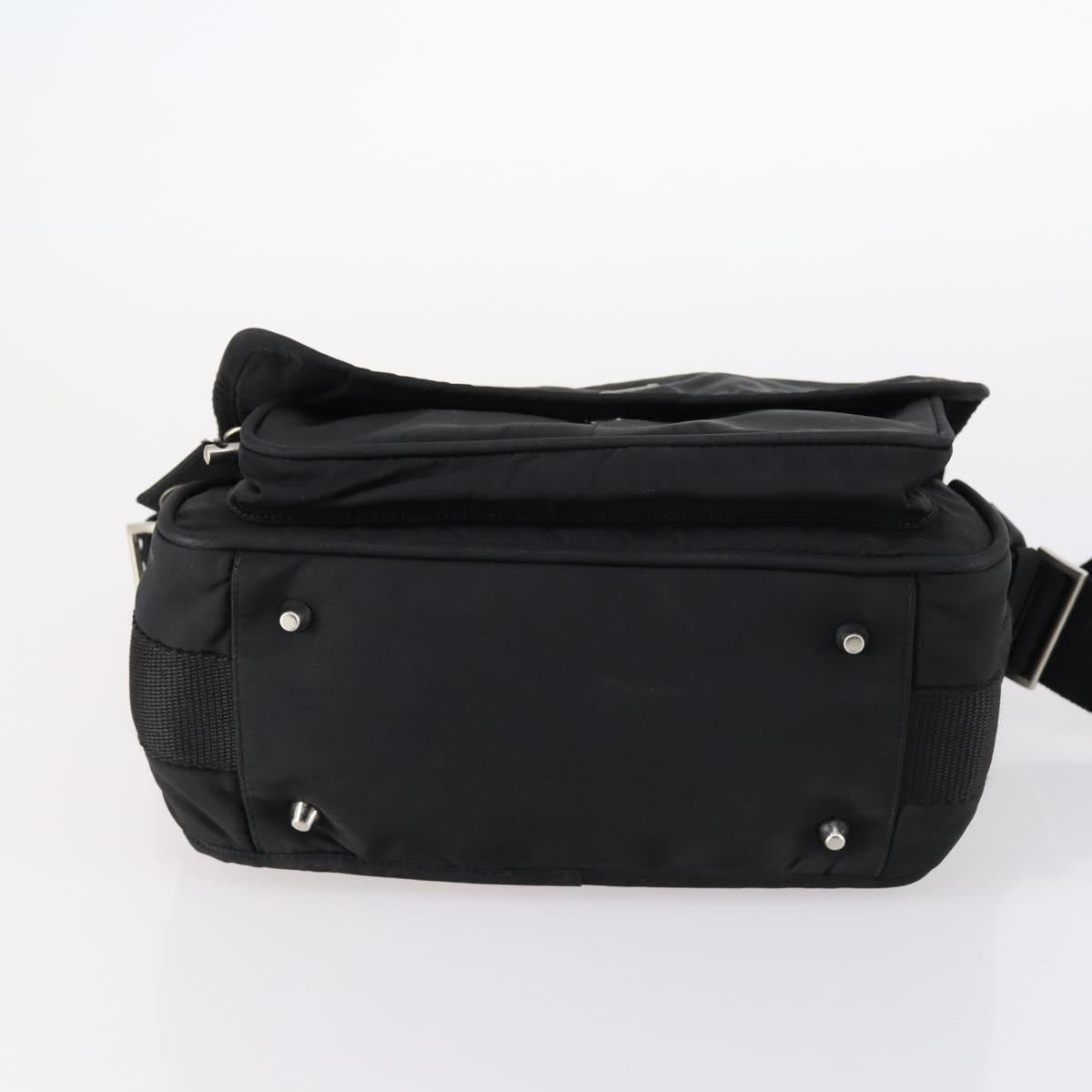 PRADA Shoulder Bag Nylon Black Silver Auth 144613
