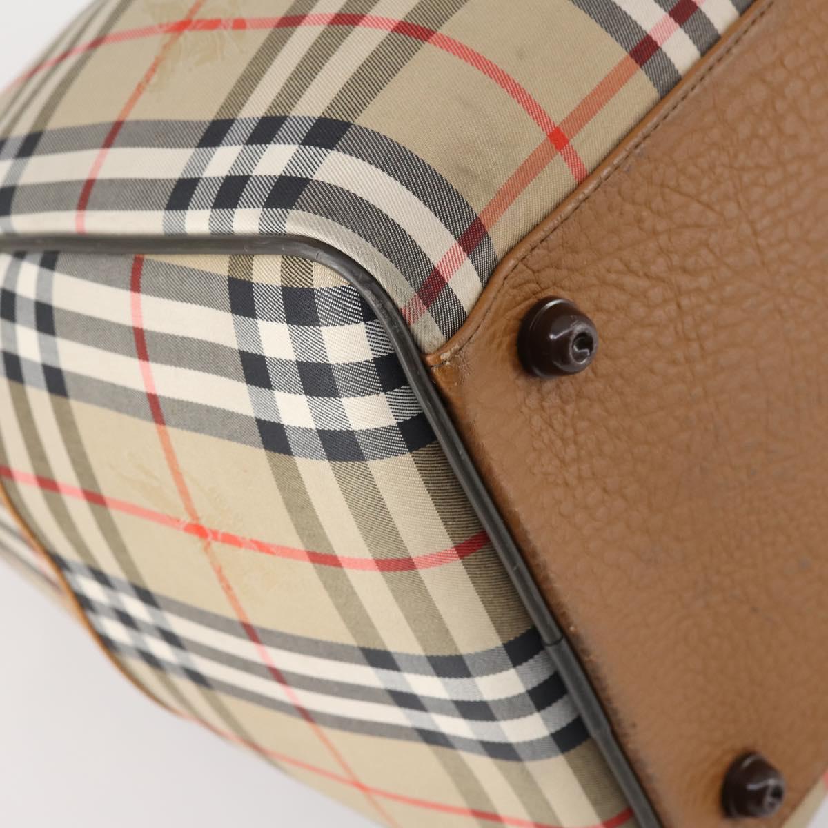 Burberrys Nova Check Boston Bag Canvas Beige Gold Auth 144621