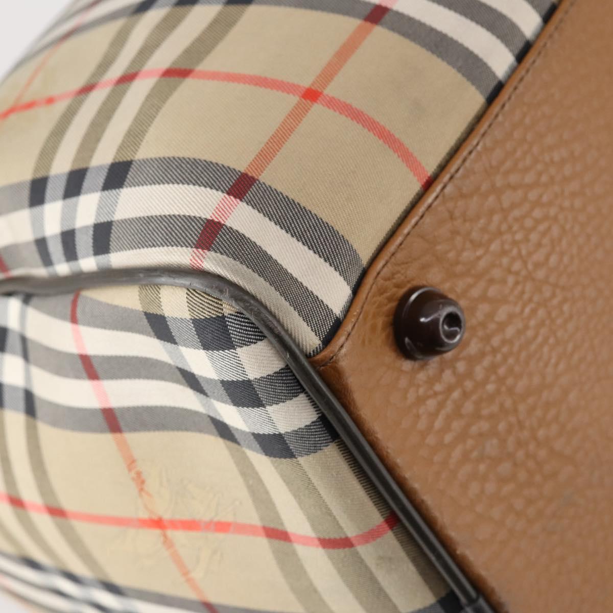 Burberrys Nova Check Boston Bag Canvas Beige Gold Auth 144621