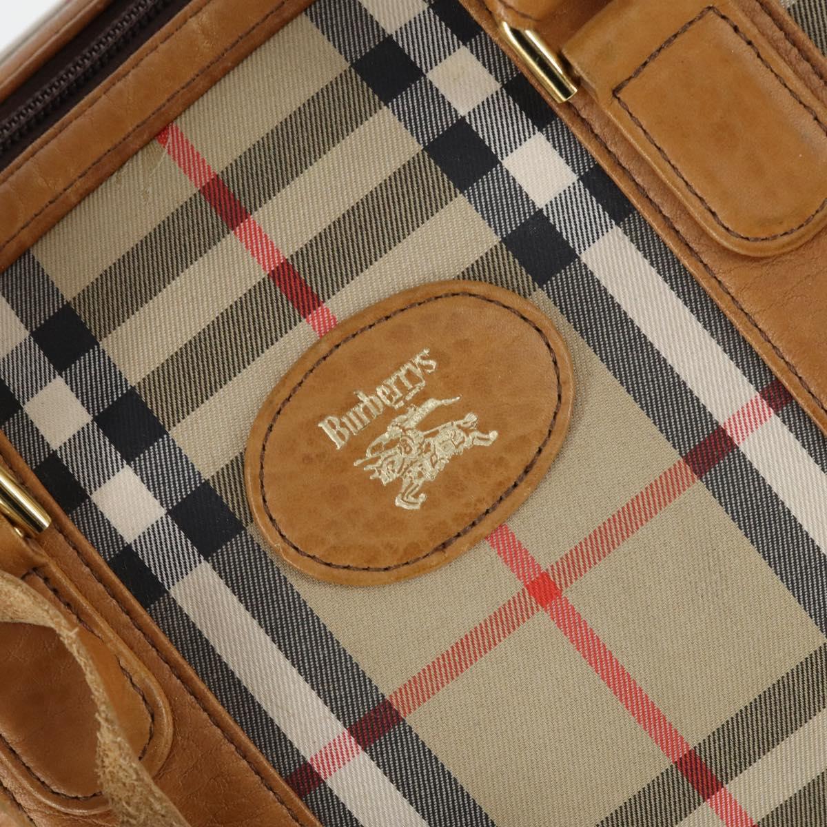 Burberrys Nova Check Boston Bag Canvas Beige Gold Auth 144621