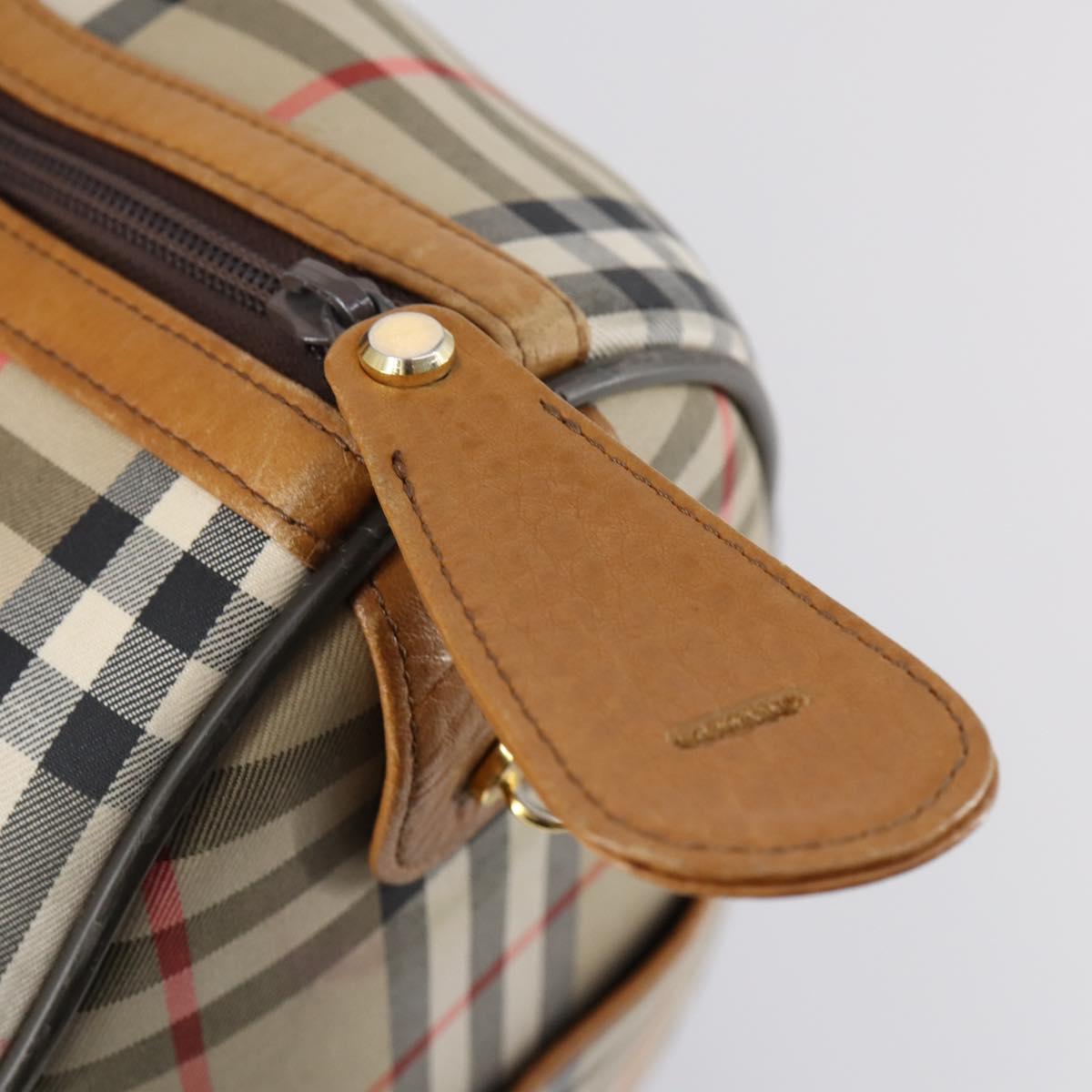 Burberrys Nova Check Boston Bag Canvas Beige Gold Auth 144621