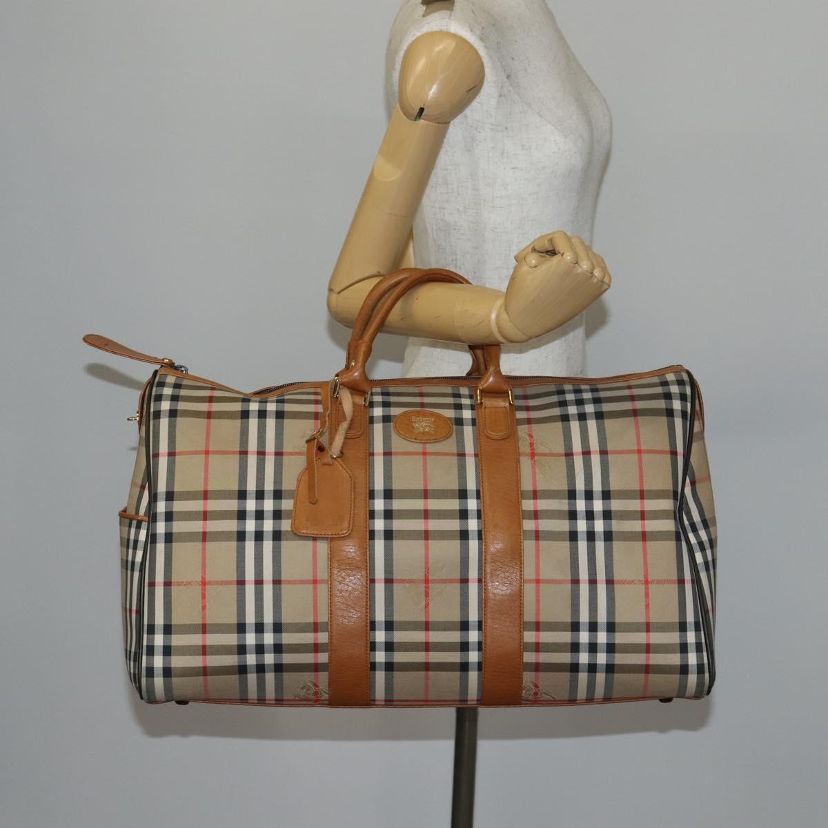 Burberrys Nova Check Boston Bag Canvas Beige Gold Auth 144621