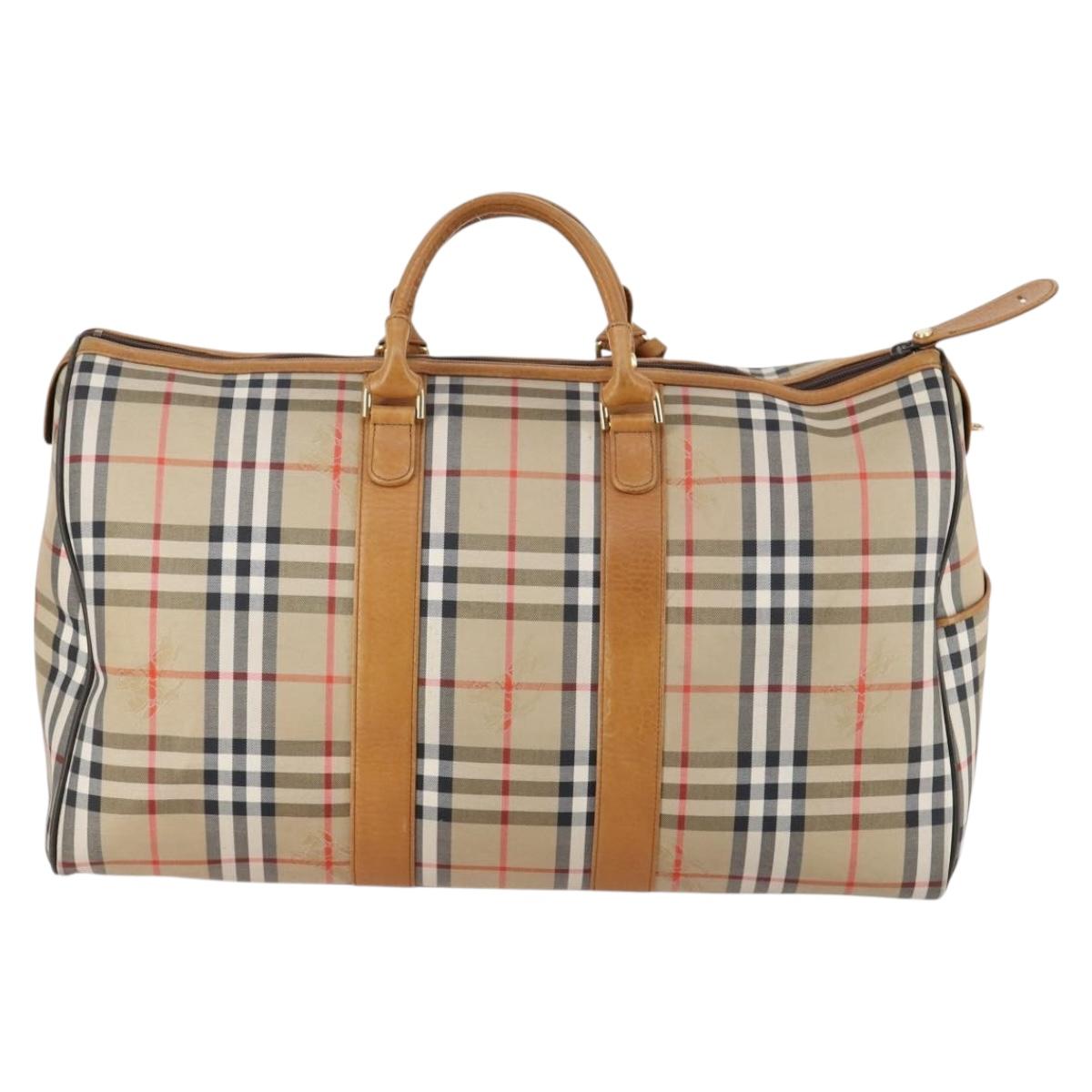 Burberrys Nova Check Boston Bag Canvas Beige Gold Auth 144621