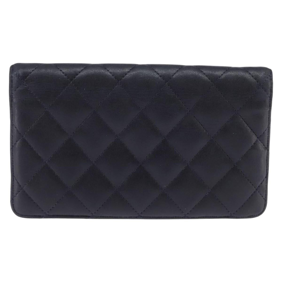 CHANEL Matelasse COCO Mark Long Wallet Leather Black CC Auth 144624