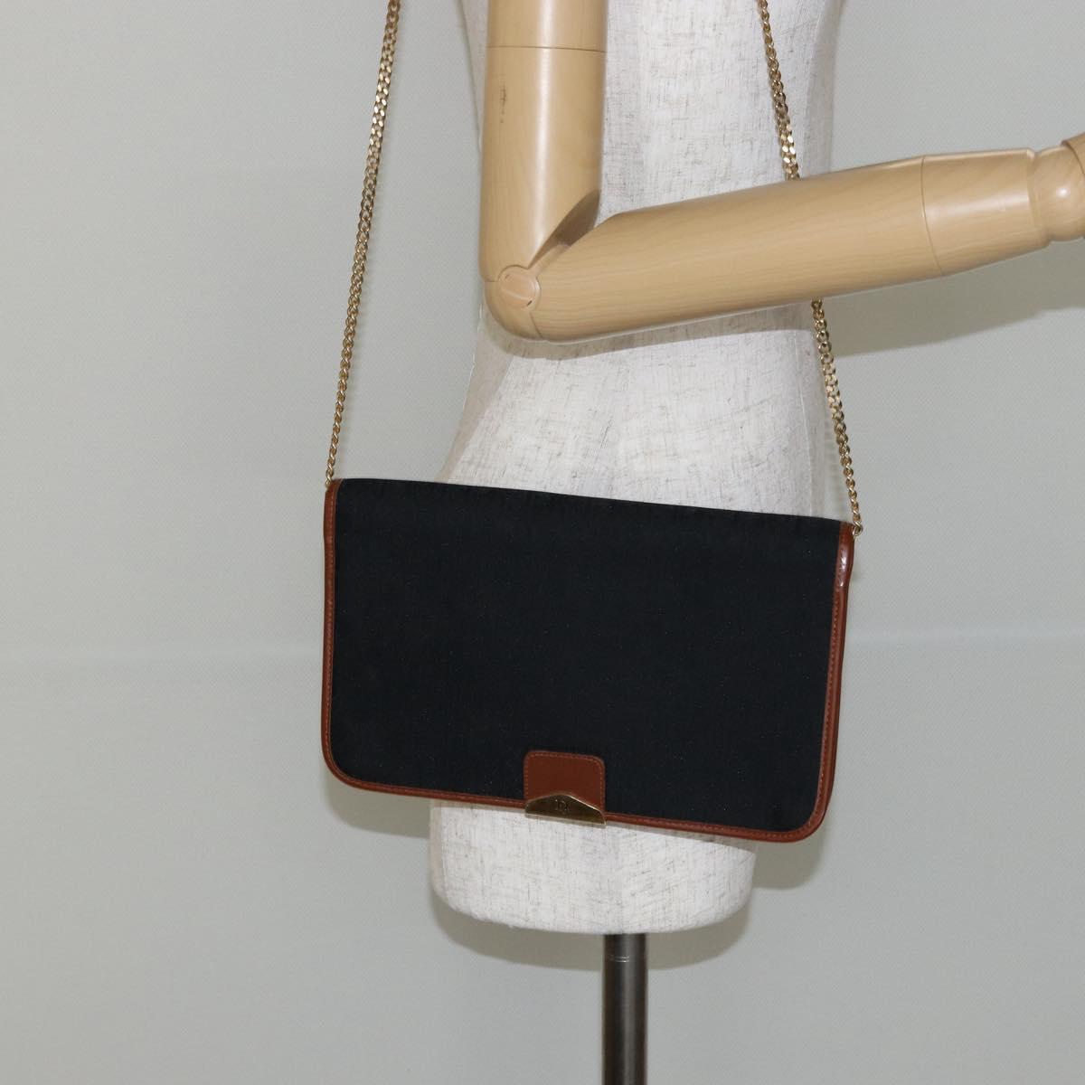 Christian Dior Trotter Canvas Chain Shoulder Bag Black Gold Auth 144627