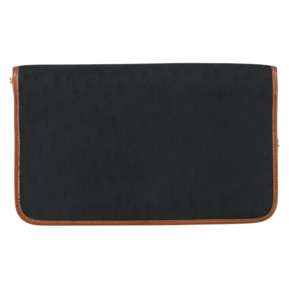 Christian Dior Trotter Canvas Chain Shoulder Bag Black Gold Auth 144627