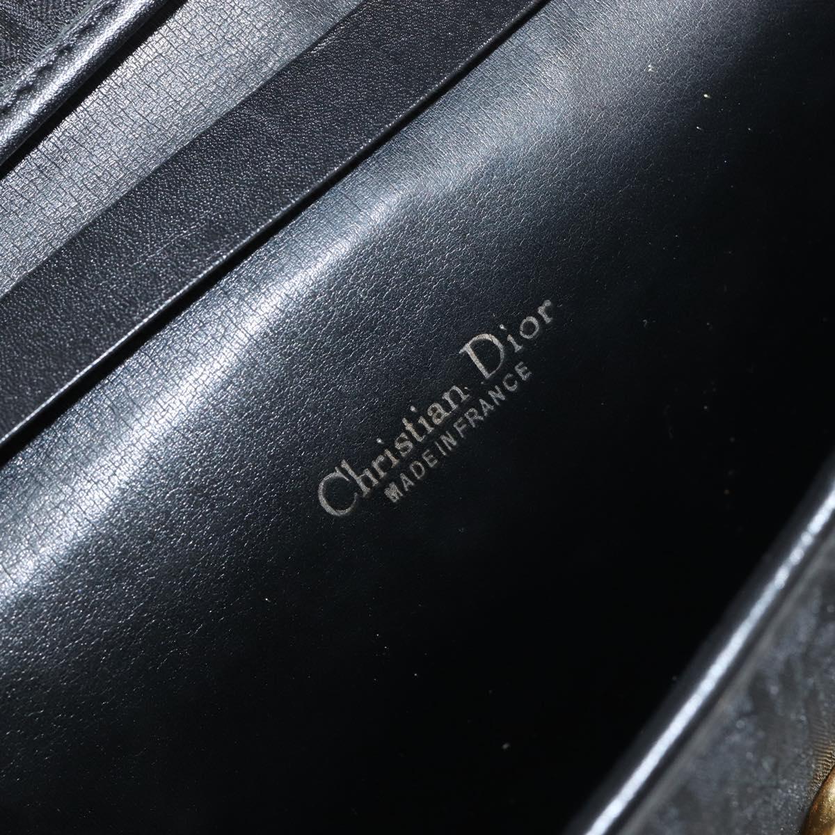 Christian Dior Trotter Canvas Chain Shoulder Bag Black Gold Auth 144628